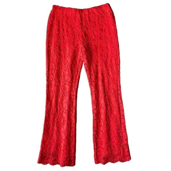 Free People Red Wild Laces Pull-On Crop Flare Pants - Picture 6 of 10
